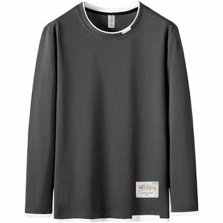 【シンプルおしゃれ】Tシャツ 長袖 無地 重ね着風 ロンT 2XL 一枚で決まる(Tシャツ/カットソー(七分/長袖))