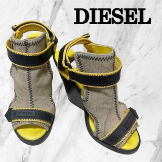 ディーゼル(DIESEL)の【美品】diesel チャンキーヒール　サンダル　38 イエロー(サンダル)