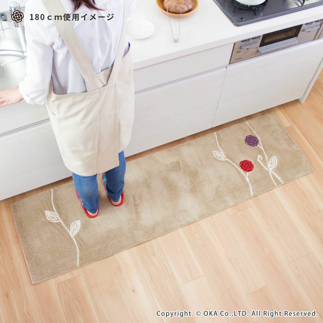 色: ベージュオカ エトフ キッチンマット 約50×180cm (ベージュ) インテリア/住まい/日用品のキッチン/食器(その他)の商品写真