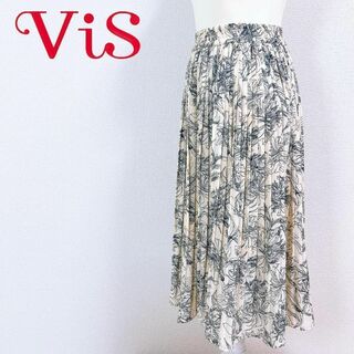 ■VIS ビス ロングプリーツスカート 総柄 花柄 ウエストゴム オフホワイト(その他)
