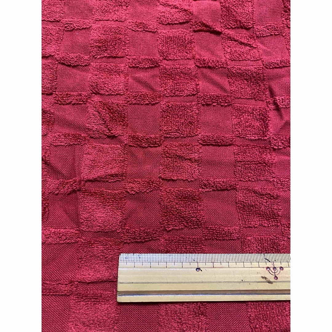 ニット生地　パイルジャガード　格子柄　レッド ハンドメイドの素材/材料(生地/糸)の商品写真