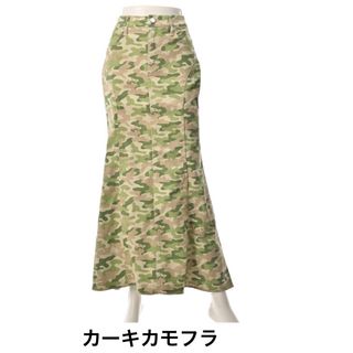 QVC カーキ迷彩　マキシスカート　３L Give Re-Collection(ロングスカート)