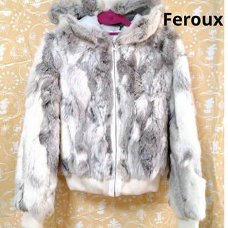 フェルゥ(Feroux)のフェルゥ Feroux ラビットファー ブルゾン フーディ ジャケット 毛皮(ブルゾン)