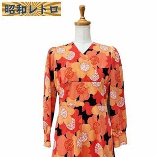 【昭和レトロ】カシュクールワンピース/大判花柄/古着/60'70'/No.446(ロングワンピース/マキシワンピース)