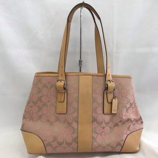 コーチ(COACH)の『USED』 COACH コーチ  シグネチャーキャンバス　キャリーオール 6337 トートバッグ キャンバス/レザー  ピンク【中古】(トートバッグ)