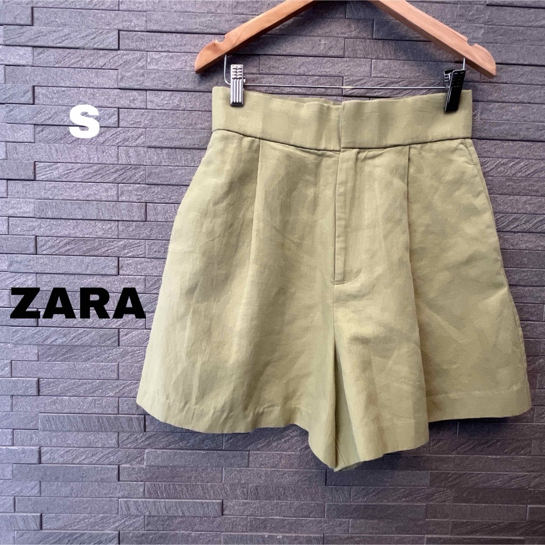 ZARA(ザラ)のザラ ZARA リネン地 ショートパンツ キュロット バミューダパンツ  緑 S レディースのパンツ(ショートパンツ)の商品写真