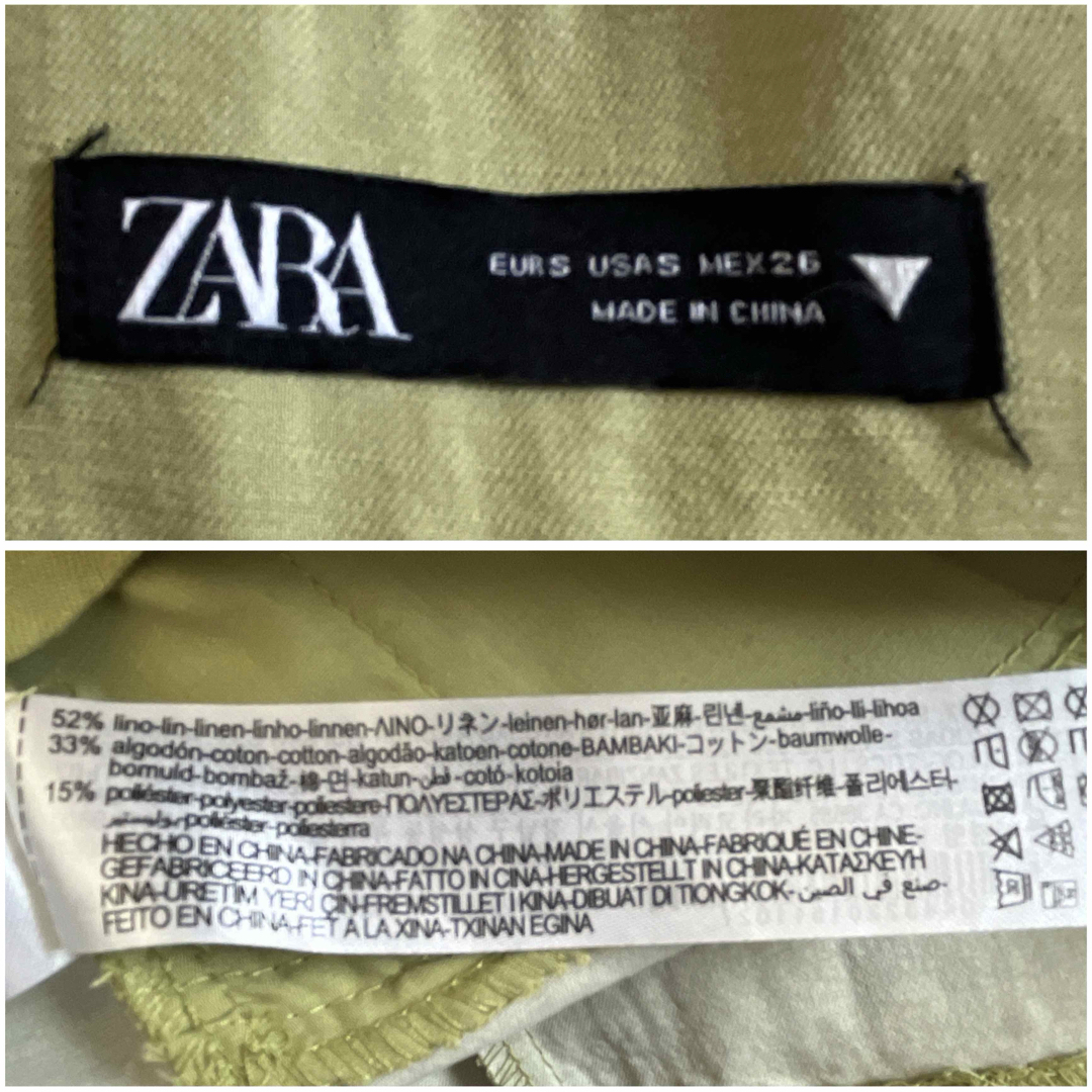 ZARA(ザラ)のザラ ZARA リネン地 ショートパンツ キュロット バミューダパンツ  緑 S レディースのパンツ(ショートパンツ)の商品写真