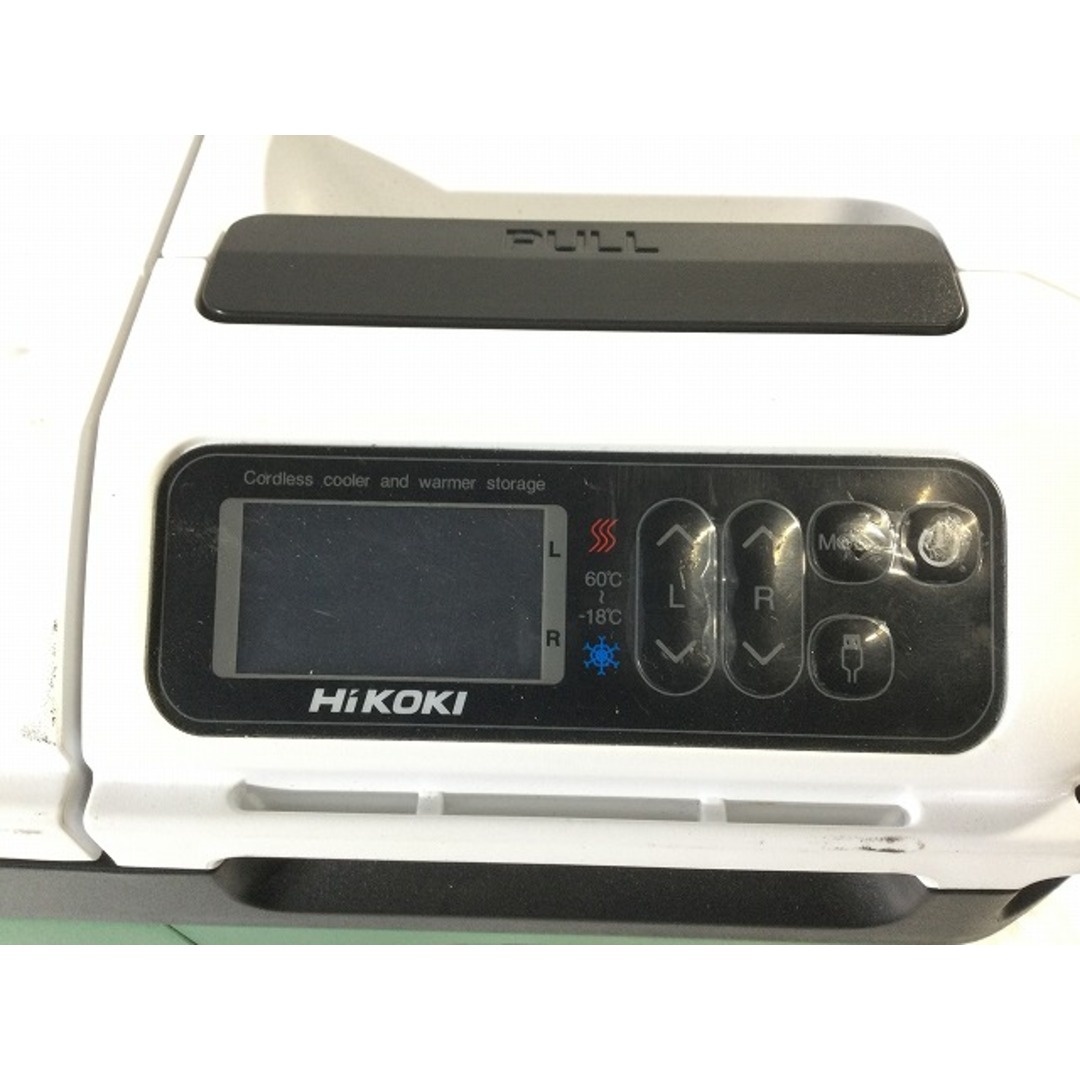 日立(ヒタチ)の☆中古品☆HiKOKI ハイコーキ 18V コードレス冷温庫 UL18DB 本体+アダプター アグレッシブグリーン 87233 自動車/バイクのバイク(工具)の商品写真