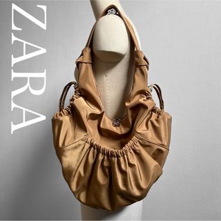 ザラ(ZARA)のZARAザラ ドローコードシャーリングバックy2kショルダー ナイロン ブロンズ(ショルダーバッグ)