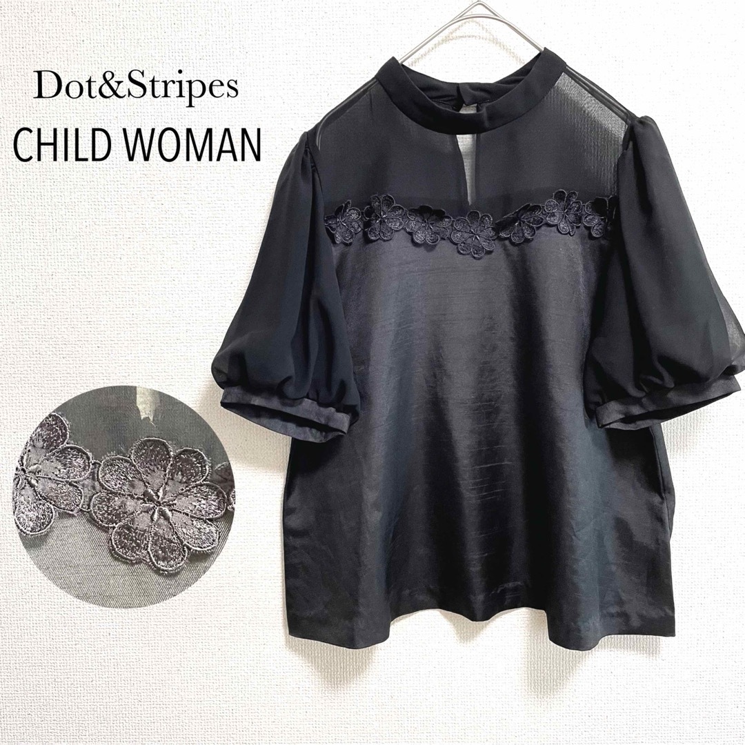 Dot&Stripes CHILDWOMAN(ドットアンドストライプスチャイルドウーマン)の【CHILD WOMAN】80d綾シャンタン袖シースルースタンドネックブラウス レディースのトップス(シャツ/ブラウス(半袖/袖なし))の商品写真