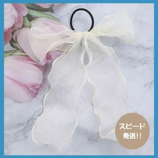 新品 ホワイト　白　ビッグヘアリボン　ヘアゴム　レース　ヘアアクセ　韓国風(ヘアゴム/シュシュ)