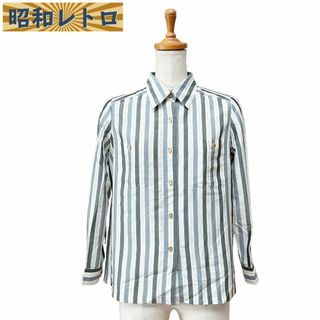 【昭和レトロ】長袖ストライプシャツ/金ボタン/古着/60'70'/No.449(シャツ/ブラウス(長袖/七分))