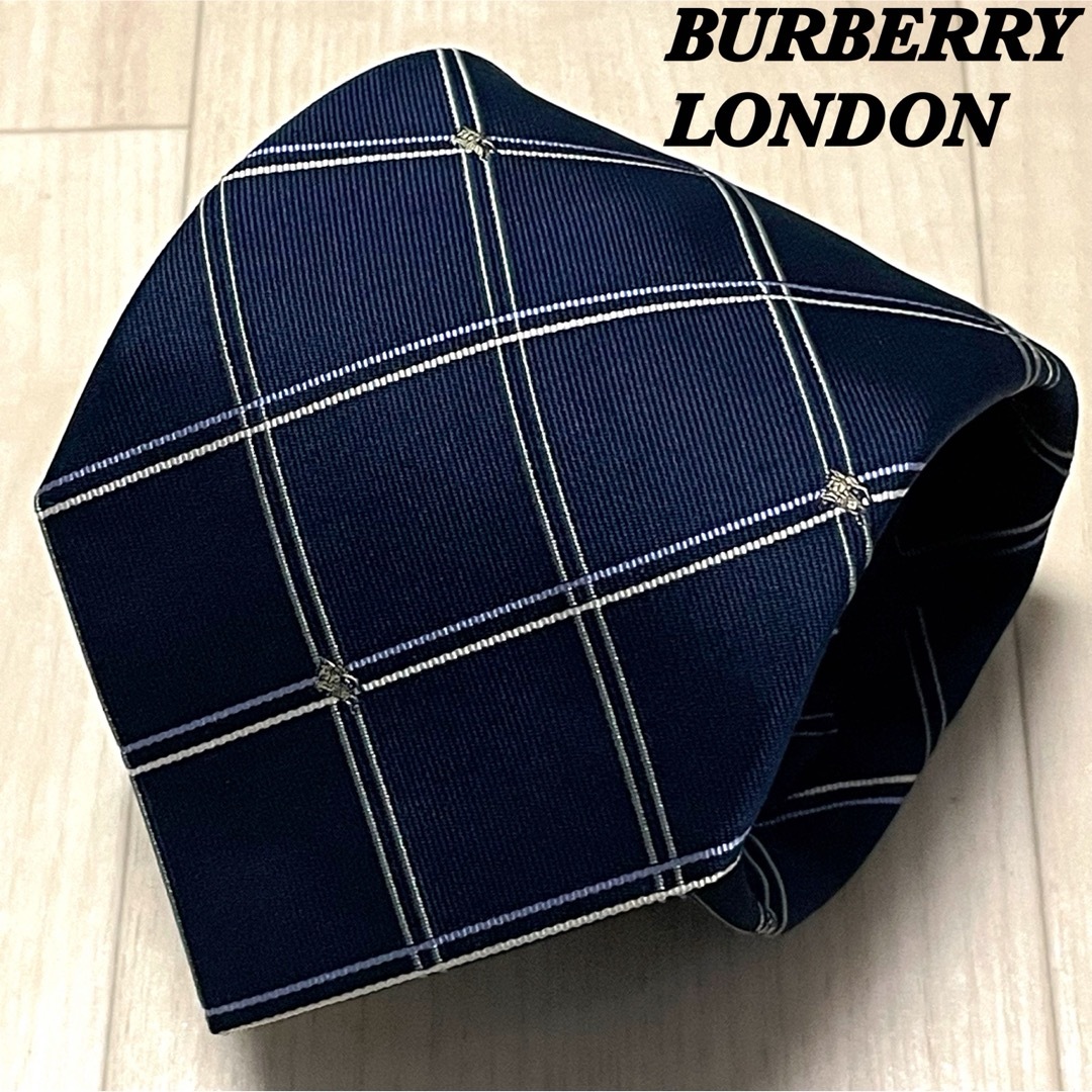 BURBERRY(バーバリー)のバーバリーロンドン ネクタイ ホースロゴ刺繍 日本製 ウィンドーペン柄 ネイビー メンズのファッション小物(ネクタイ)の商品写真