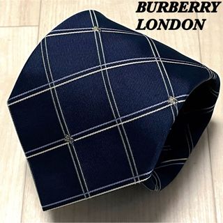 バーバリー(BURBERRY)のバーバリーロンドン ネクタイ ホースロゴ刺繍 日本製 ウィンドーペン柄 ネイビー(ネクタイ)