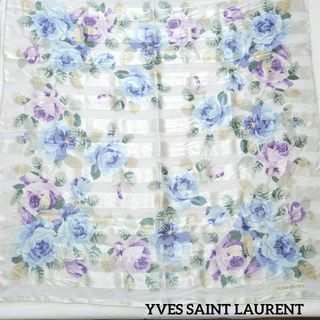 イヴサンローラン(Yves Saint Laurent)のYVES SAINT LAURENT  スカーフ 87×86cm 花柄 ボーダー(バンダナ/スカーフ)