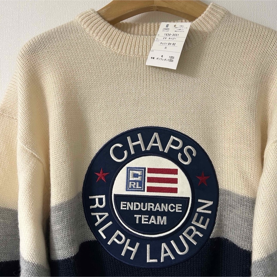 Ralph Lauren(ラルフローレン)の希少　新品　90s ラルフローレン　ストリート　ニット　ベージュ　ネイビー　M メンズのトップス(ニット/セーター)の商品写真