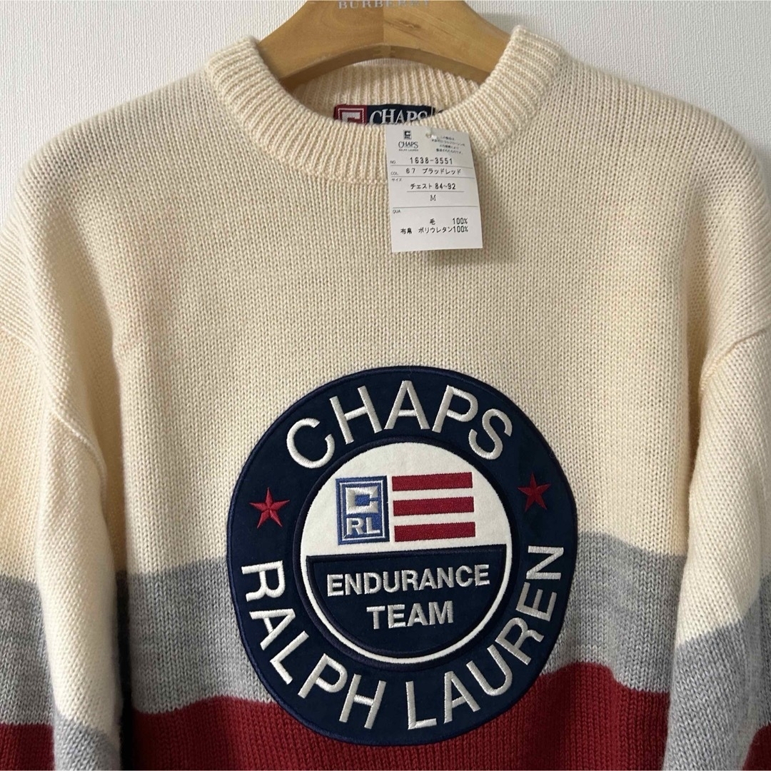 Ralph Lauren(ラルフローレン)の希少　新品　90s ラルフローレン　ストリート　ニット　ベージュ　レッド　M メンズのトップス(ニット/セーター)の商品写真