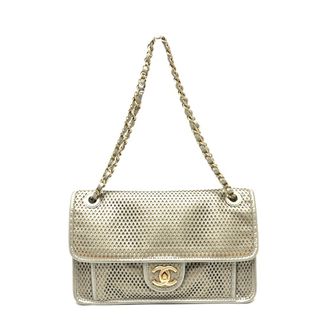 シャネル(CHANEL)のシャネル CHANEL CC ココマーク パンチング Wチェーン ショルダーバッグ レザー シルバー(ショルダーバッグ)