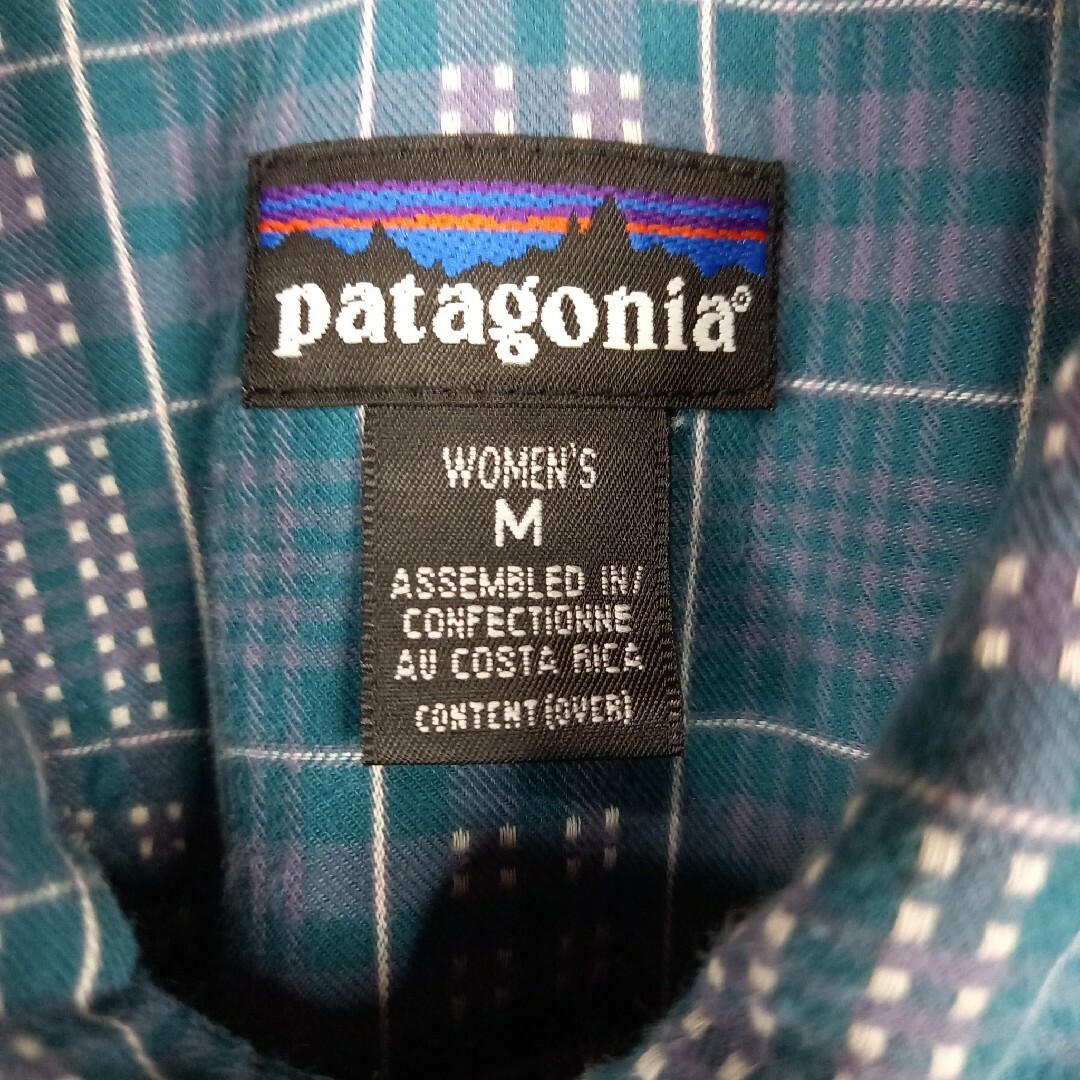 patagonia(パタゴニア)のパタゴニア　シャツ　半袖　開襟シャツ　ポケット　刺繍　チェック　ブルー　M レディースのトップス(シャツ/ブラウス(長袖/七分))の商品写真