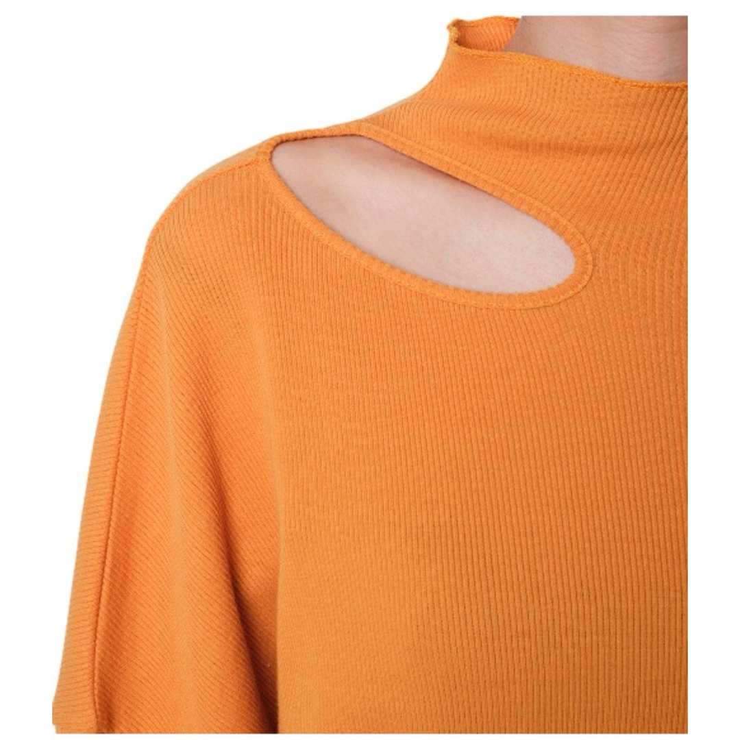 LE CIEL BLEU(ルシェルブルー)のルシェルブルー　Rib Cut-out Neck Top オレンジ レディースのトップス(カットソー(長袖/七分))の商品写真