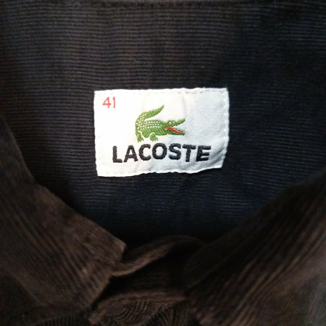 LACOSTE(ラコステ)のラコステ　シャツ　長袖　コーデュロイ　ライク　刺繍ロゴ　ユーロ古着　黒　M　L メンズのトップス(シャツ)の商品写真