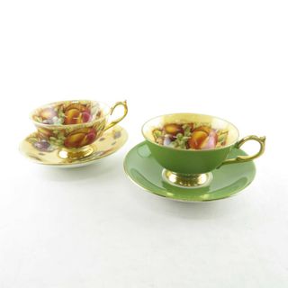 エインズレイ(Aynsley China)の美品 Aynsley エインズレイ オーチャードゴールド ティーカップ＆ソーサー 2客 セット フルーツ 果物 SM1855X (グラス/カップ)