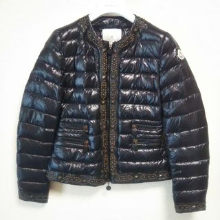 モンクレール(MONCLER)のモンクレール Roseau ダウン スタッズ レザー レディース 黒 サイズ0(ダウンジャケット)