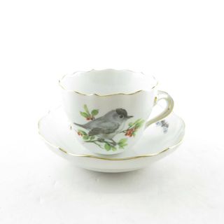 マイセン(MEISSEN)の美品 MEISSEN マイセン バード デミタスカップ＆ソーサー 野鳥 虫 金彩 高級 SU5696U (グラス/カップ)