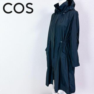 COS - ■COS 美スタイル✨ ナイロンコート ロング フード付 ウエスト紐 ネイビー