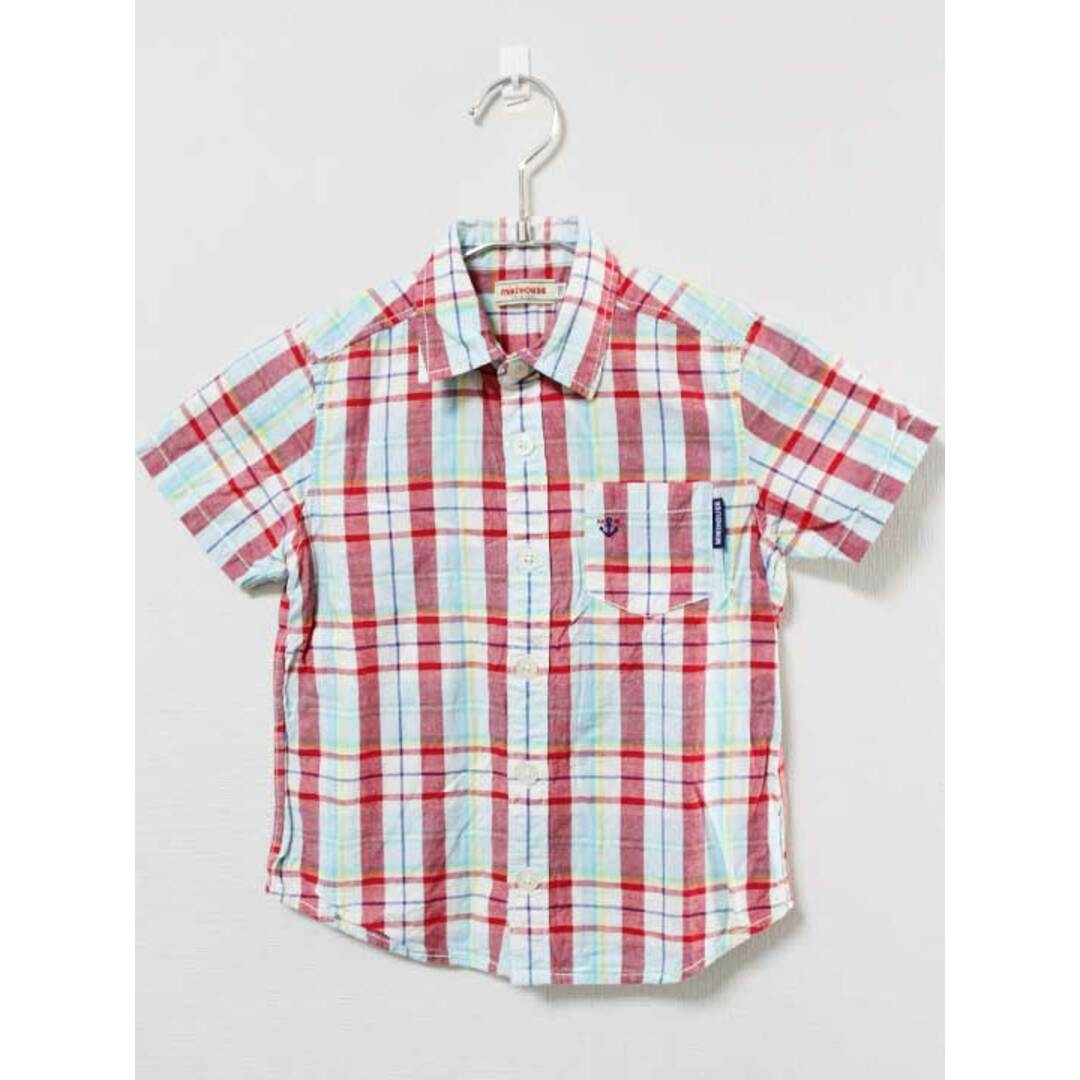 mikihouse(ミキハウス)の《ミキハウス/mikihouse》110cm 半袖シャツ 白×赤系【中古】子供服 キッズ kids 男の子 夏 524032 tops キッズ/ベビー/マタニティのベビー服(~85cm)(シャツ/カットソー)の商品写真