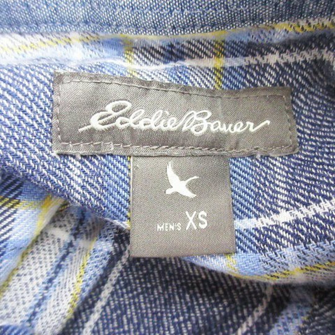 Eddie Bauer(エディーバウアー)のエディーバウアー シャツ ステンカラー 長袖 コットン チェック XS 青 白 メンズのトップス(シャツ)の商品写真