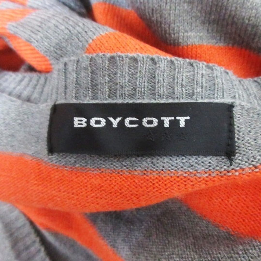 BOYCOTT(ボイコット)のボイコット ニット カットソー 長袖 Vネック ボーダー 4 オレンジ グレー メンズのトップス(ニット/セーター)の商品写真