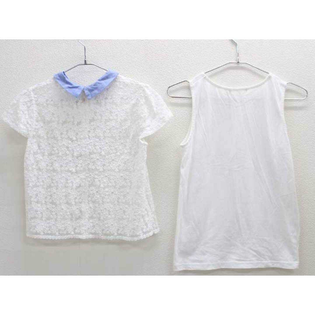 pom ponette(ポンポネット)の▽ポンポネット/pom ponette▽160cm 半袖ブラウス＆タンクトップセット 白×ブルー＆白【中古】子供服 キッズ kids ジュニア 女の子 夏 616032 tops キッズ/ベビー/マタニティのベビー服(~85cm)(シャツ/カットソー)の商品写真