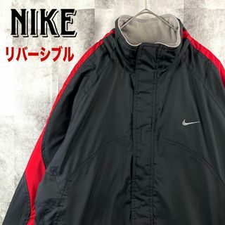 ナイキ(NIKE)の美品 ナイキ リバーシブルナイロンジャケット フリース 刺繍ロゴ ブラック XL(ブルゾン)