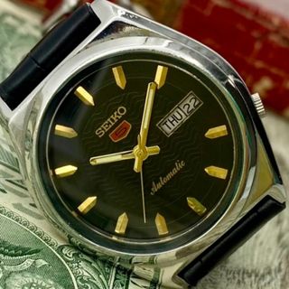 セイコー(SEIKO)の【レトロ可愛い】セイコー5 メンズ腕時計 ブラック 自動巻き ヴィンテージ(腕時計(アナログ))