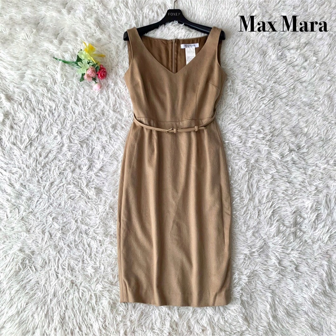 Max Mara(マックスマーラ)の【美品】マックスマーラ 膝丈 ワンピース キャメル100% ブラウン M レディースのワンピース(ひざ丈ワンピース)の商品写真