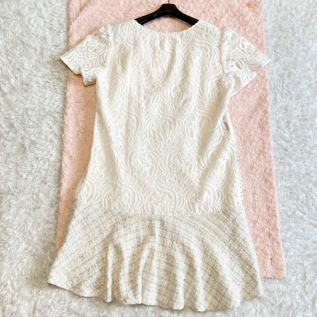 美品 ローズティアラ ひざ丈ワンピース 42 総レース XL ツイード 美品 ローズティアラ ひざ丈ワンピース 42 総レース XL ツイード