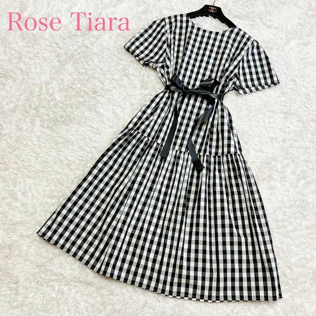 Rose Tiara(ローズティアラ)の美品 ローズティアラ ひざ丈ワンピース 42 ギンガムチェック XL フレア レディースのワンピース(ひざ丈ワンピース)の商品写真