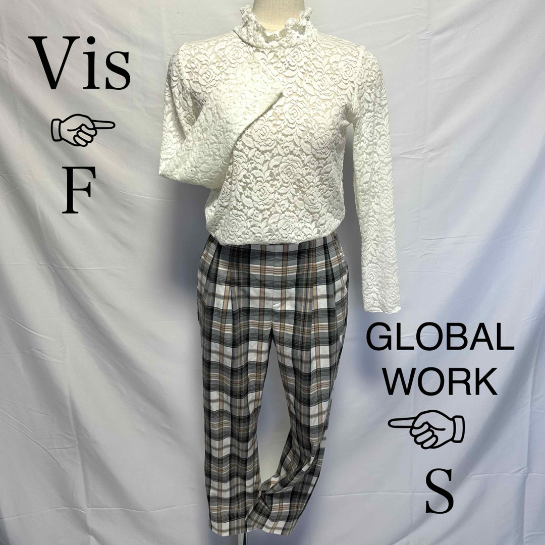 GLOBAL WORK(グローバルワーク)のビス レース ブラウス グローバルワーク テーパードパンツ コーデ 324a77 レディースのパンツ(カジュアルパンツ)の商品写真