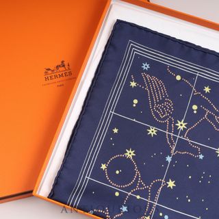 エルメス(Hermes)のHERMES エルメス スカーフ CARRES45 カレ45 星座 ネイビー 箱(ハンカチ/ポケットチーフ)