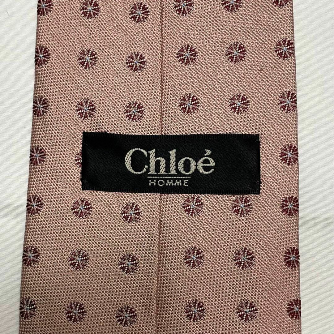 Chloe(クロエ)の高級 Chloe クロエ 小紋柄ネクタイ ピンク×レッド 総シルク 美品 メンズのファッション小物(ネクタイ)の商品写真