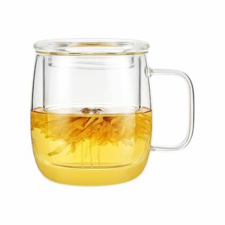 VKCHEF ティーカップ 耐熱ガラス コップ 茶こし付き マグカップ 蓋つき (テーブル用品)