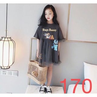 KWDA005キッズ Tシャツワンピース ロング 夏 半袖 プリント 子供服(ワンピース)