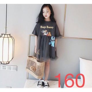 KWDA005キッズ Tシャツワンピース ロング 夏 半袖 プリント 子供服(ワンピース)