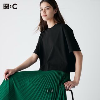 ユニクロ(UNIQLO)のUNIQLO：C コットンオーバーサイズクロップドT ブラック M(Tシャツ(半袖/袖なし))