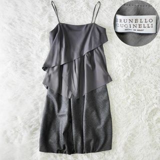 ブルネロクチネリ(BRUNELLO CUCINELLI)の美品 ブルネロクチネリ キャミワンピース  バルーン L 伸縮性 ダークグレー(ひざ丈ワンピース)