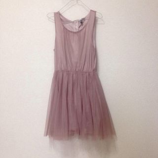 エイチアンドエム(H&M)のピンクチュールワンピース♡HM(ひざ丈ワンピース)