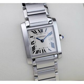 カルティエ(Cartier)の美品 カルティエ タンク フランセーズ シルバー ローマン デイト MM (腕時計(アナログ))