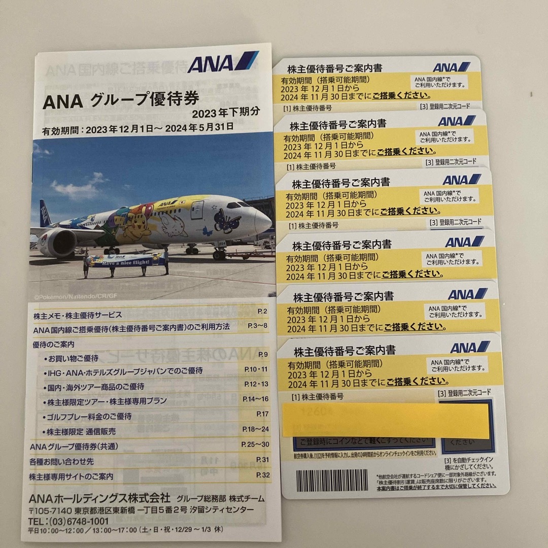 ANA(全日本空輸)(エーエヌエー(ゼンニッポンクウユ))のANA株主優待券 6枚&グループ優待券 チケットの乗車券/交通券(航空券)の商品写真