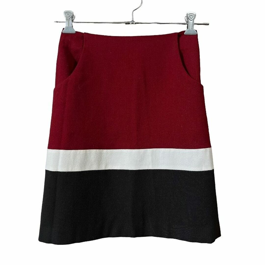 LOUNIE(ルーニィ)のG② 美品 ルーニィ 3カラー配色 ボーダー ウール 台形 スカート 日本製 レディースのスカート(ひざ丈スカート)の商品写真